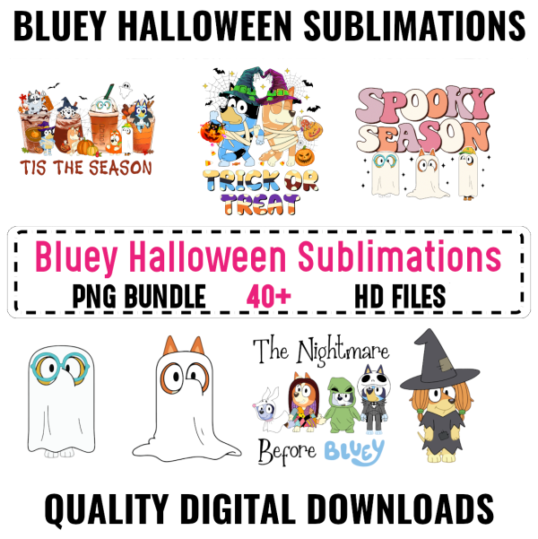 Blue Halloween Png, Horror Character Png, Bluey Characters Png, The Nightmare Before Blue PNG, Blue Dog Family PNG, Funny Dog Halloween PNG