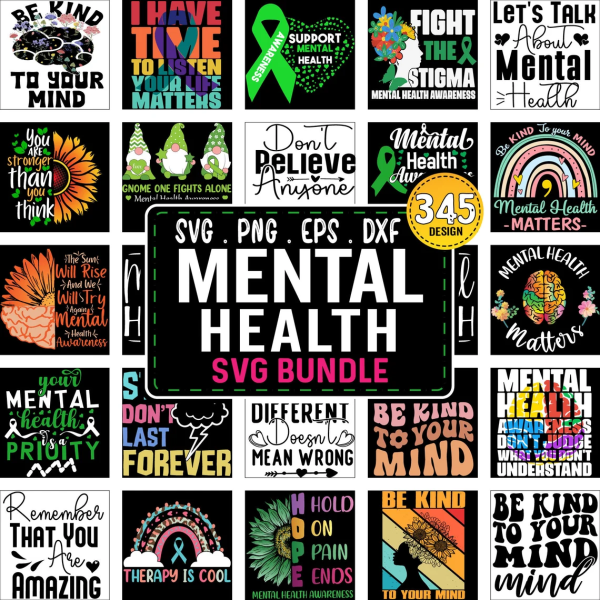 Mental Health SVG Bundle, Positive SVG, Motivational SVG, Hope Svg, Retro Mental Health Awareness, Cut Files for Cricut, Mental Health Png