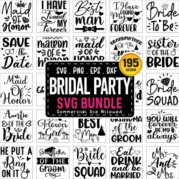 Bridal Party Svg Bundle, Bachelorette Shirt SVG, Wedding svg, Bridesmaid Svg Gift, Maid of Honor svg, Bride Team Svg Png