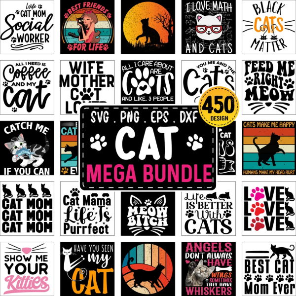 Cat Mega Bundle, Cat Svg Png, Cat Lover svg, Cat Mom svg, Cat Quotes svg, Cat Sayings Png, Pet svg Bundle, Cat Vintage Sunset, Cat Silhouette