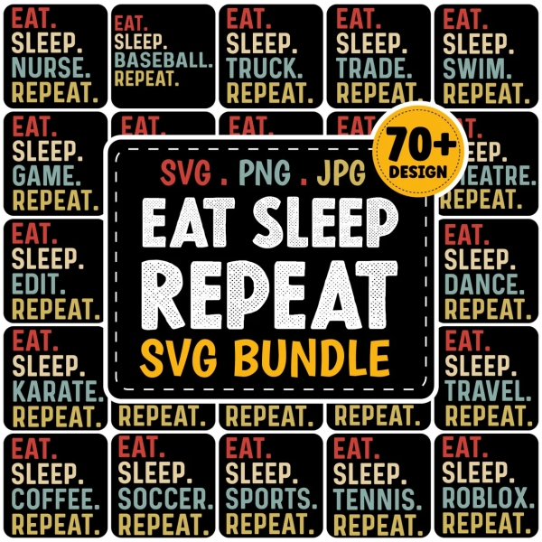 Eat Sleep Repeat SVG bundle, Eat Sleep Hockey Svg, Svg Files For Cricut, Baseball Repeat Svg, Eat Sleep Custom Repeat Png