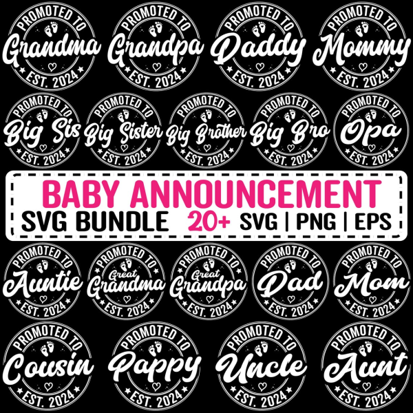 Promoted to Mommy Svg Png, Baby Announcement SVG Bundle, Pregnancy Reveal 2024, Mommy est 2024 svg, Coming Soon Svg, Promoted to Custom Svg