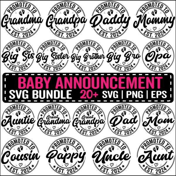 Promoted to Mommy Svg Png, Baby Announcement SVG Bundle, Pregnancy Reveal 2024, Mommy est 2024 svg, Coming Soon Svg, Promoted to Custom Svg - Image 4