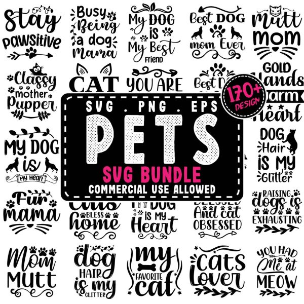 Pet SVG Bundle, Dog Quotes SVG Bundle, Funny Pet Quotes Pack, Pet Mom SVG, Love Animal Svg, Cat Mom Svg, Pets cutting files